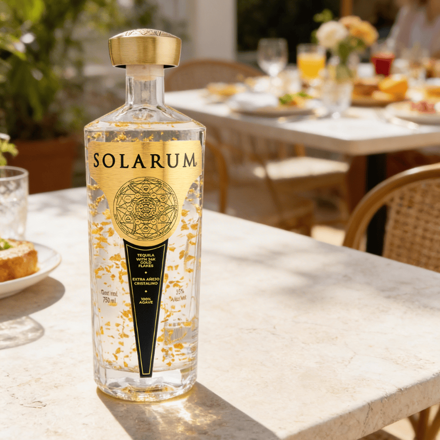 Solarum Tequila Extra Añejo Cristalino with 24K Gold Flakes